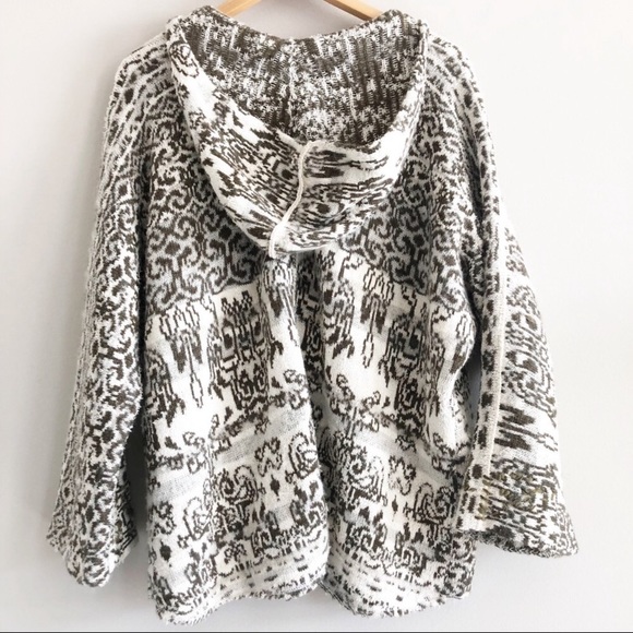 Free People *Ivory/Green Raggy Fairisle Boho Hooded Sweater - Picture 4 of 12